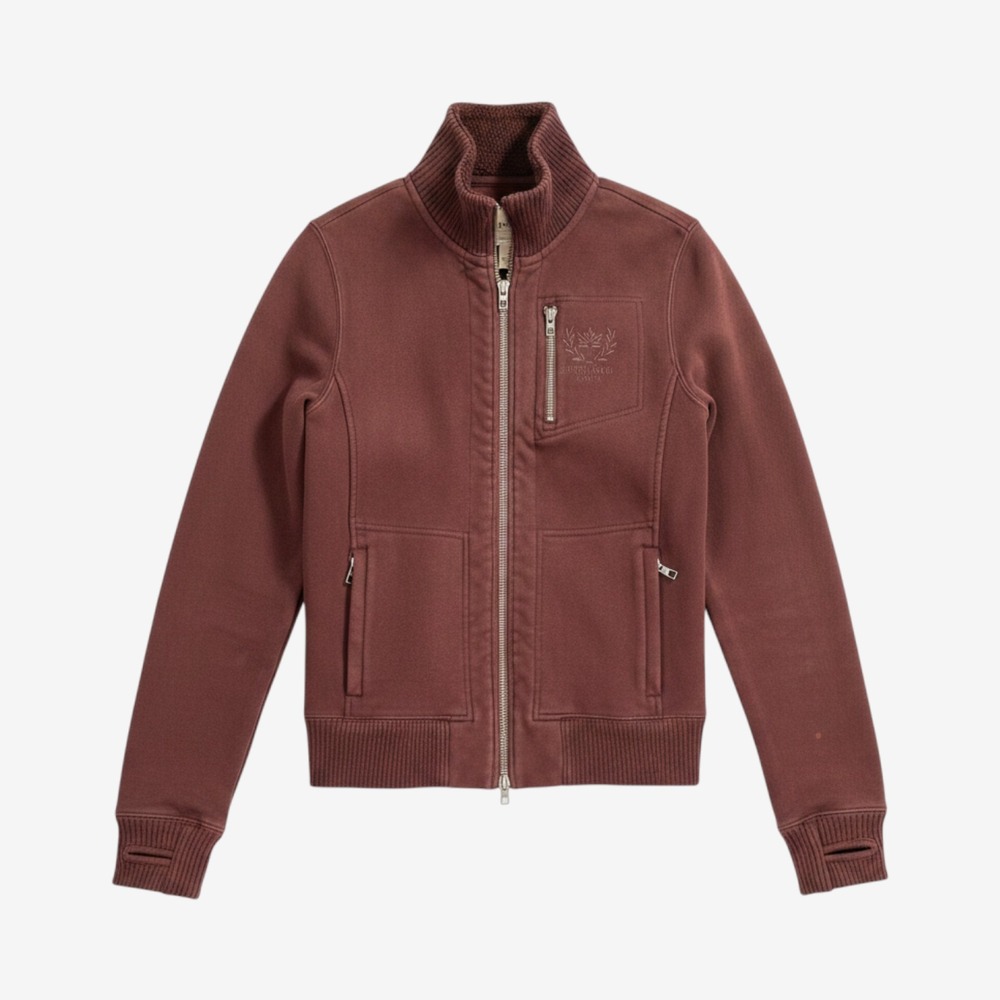 Roots Canada Full Zip Track Jacket Sz S Brown Retro Y2K Stretch Knit Thumb Holes